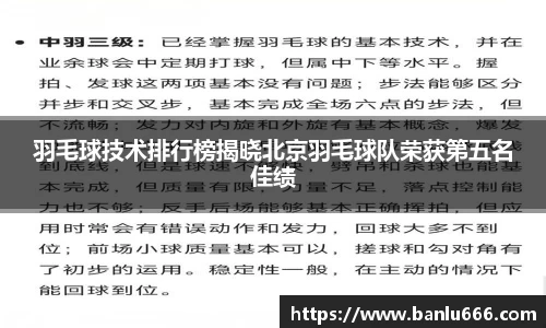 羽毛球技术排行榜揭晓北京羽毛球队荣获第五名佳绩